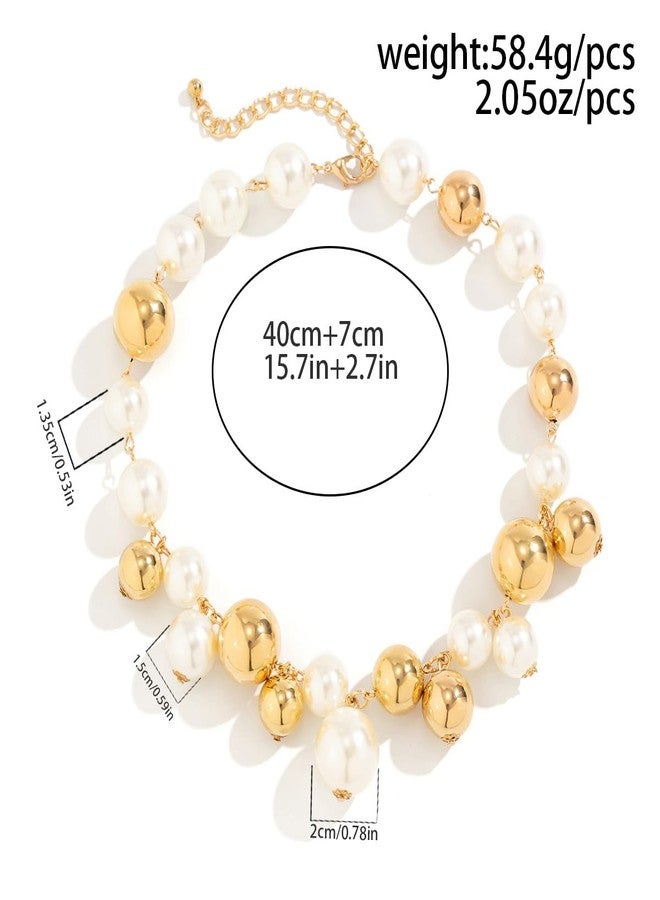 Cicod Large Pearl Necklace for Women,Dainty 14K Gold Plated Big Pearl Choker Necklace for Prom Wedding Bridal Bridesmaid Jewelry Gifts (Chunky Gold) - Image 5